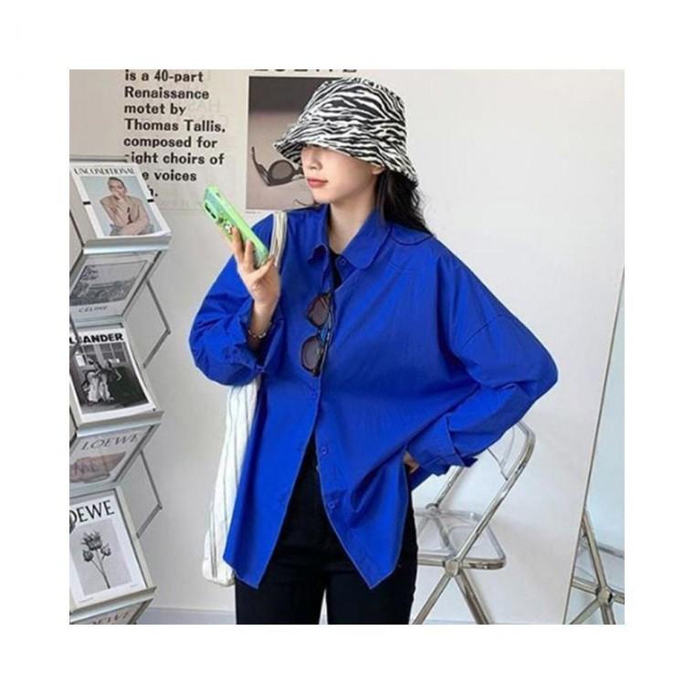 루미나D 봄가을 루즈핏 여성 셔츠 블루 블라우스 가정용 주방용 다용도