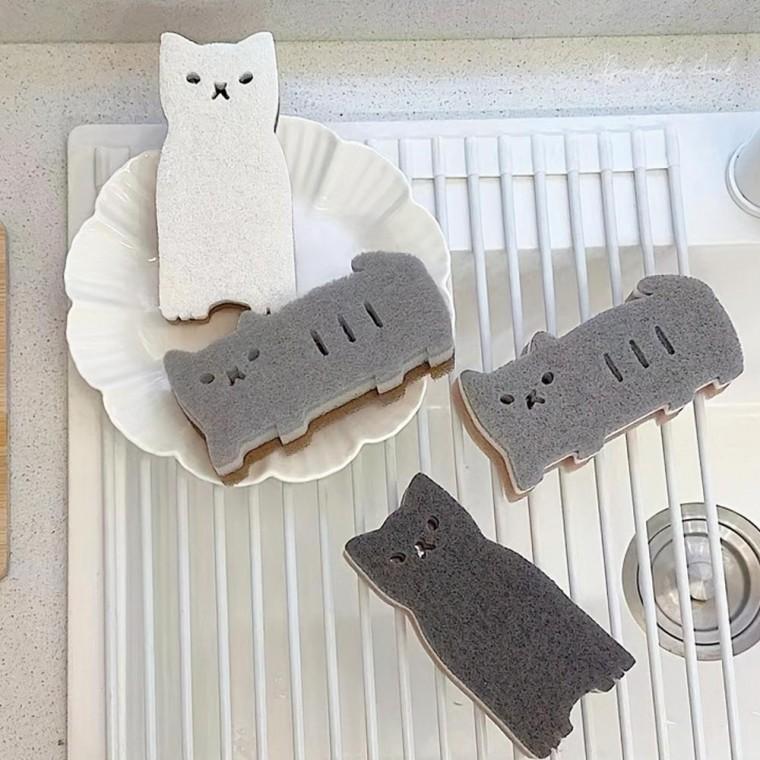 양면 수세미 4개 세트 귀여운 설거지 스펀지 주방 청소 다용도 인테리어