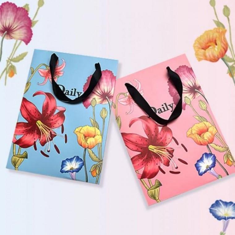 꽃무늬 디자인 쇼핑백 10개 세트 고급 종이 쇼핑백 선물 포장 가방 다용도
