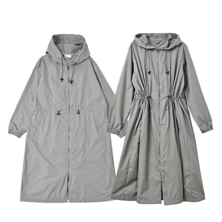 여성용 2WAY 바람막이 레인코트 파우치 세트 그레이