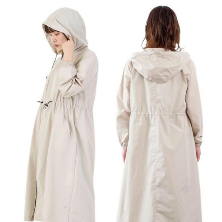 여성용 2WAY 바람막이 레인코트 파우치 세트 베이지