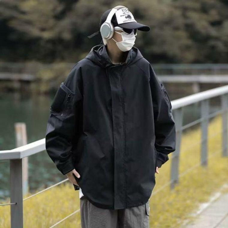 남성 후드 바람막이 점퍼 소매포켓 스포티 윈드러너 베이직 캐주얼 간절기