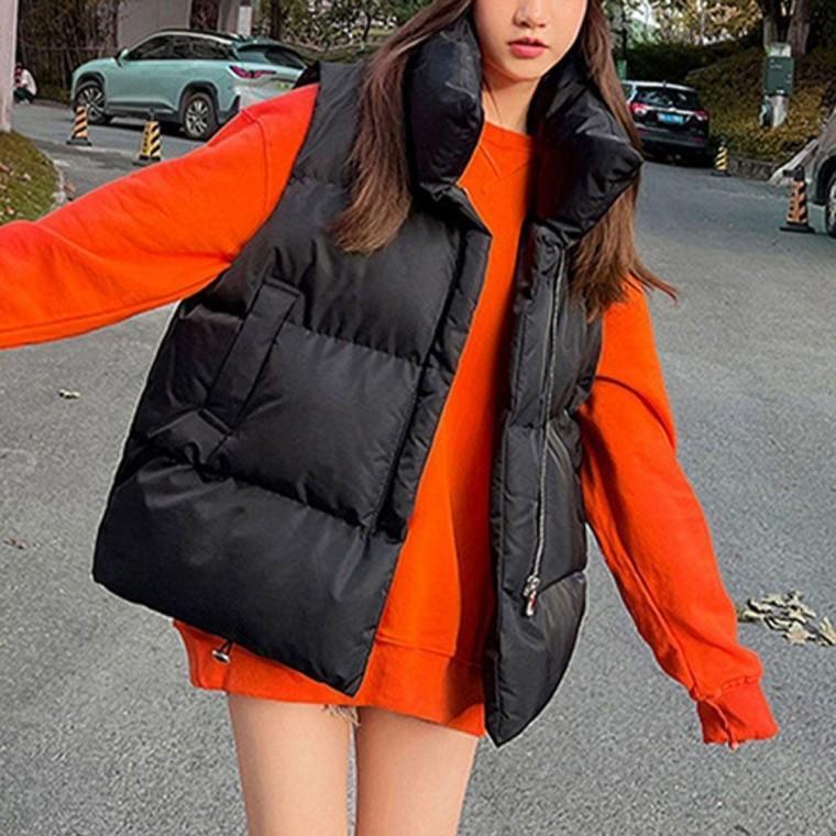 가볍게 걸치기 편한 패딩 베스트 조끼패딩 루즈핏 가벼운 패딩조끼 밑단 스트링 패션 조끼패딩