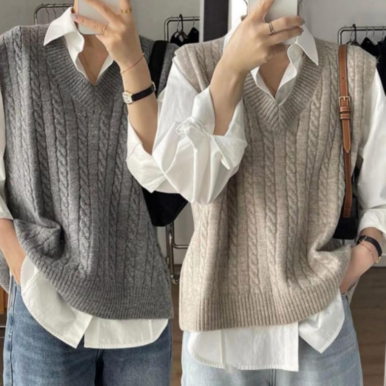 좋은 여성 간절기 꽈배기 니트베스트 니트 조끼 레이어드