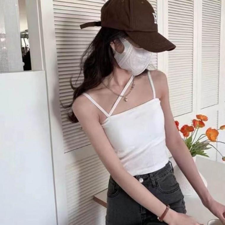 V자 크로스 끈 포인트 브라탑 날개형 스트랩 캡 기본