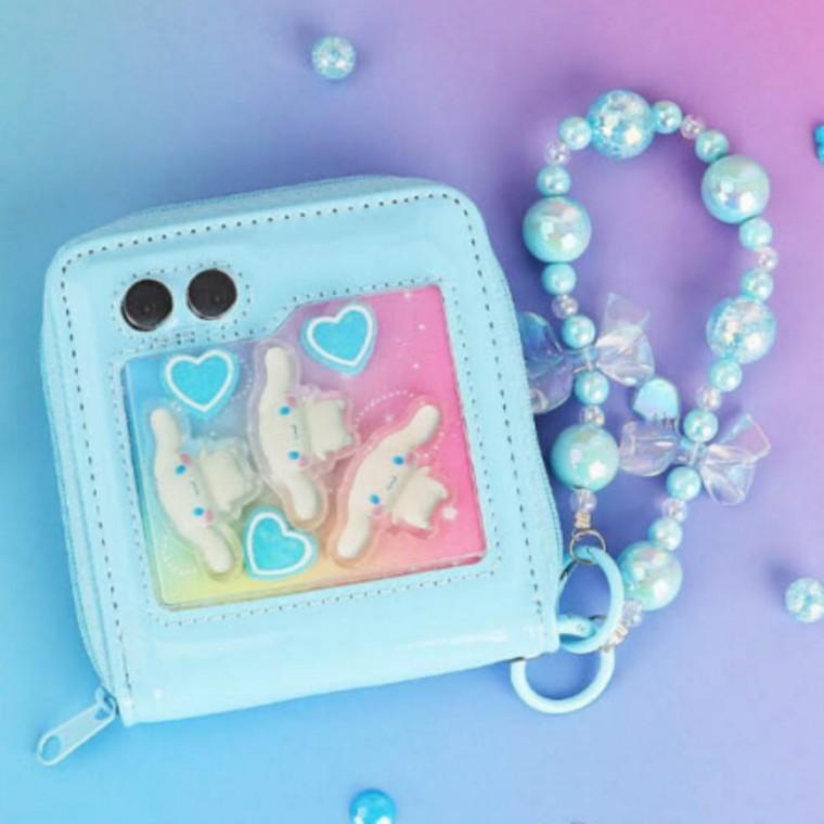 반지갑 어린이 초등학생 시나모롤 캐릭터 카드 현금 동전 지폐 폴더 스트랩 지갑 선물