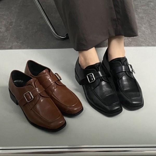 버클 스트랩 장식 클래식 쉐입 로우굽 데일리 메리제인로퍼슈즈 6SS