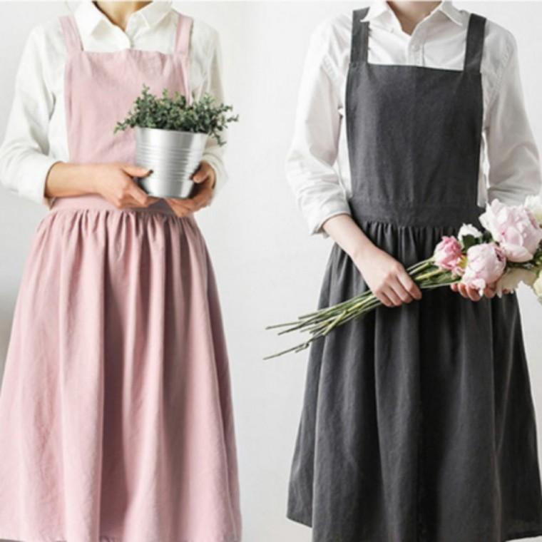원피스형 린넨 카페 어린이집 에이프런 바리스타 앞치마