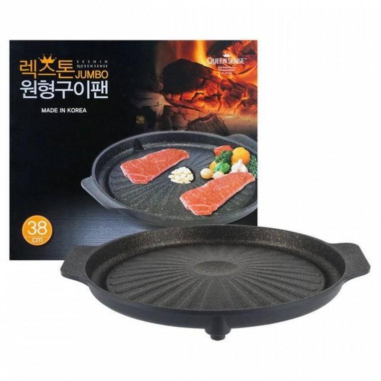 점보 원형 구이팬 38cm 코팅 불판 넌스틱 삼겹살 목살 파티 캠핑