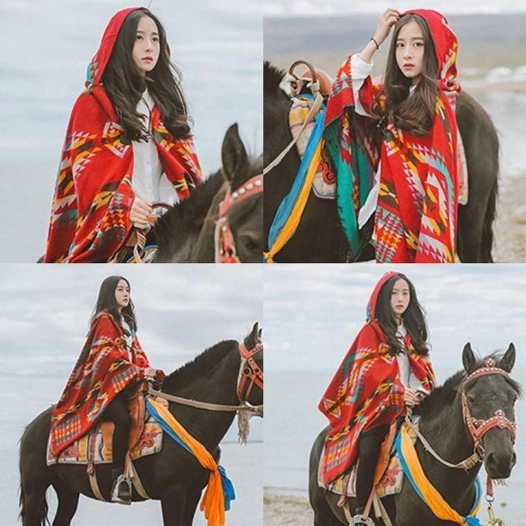 몽골판초 여행 패션 망토 보헤미안 후드담요 몽고판초 몽골판초 후드담요 캠핑담요 숄 망토