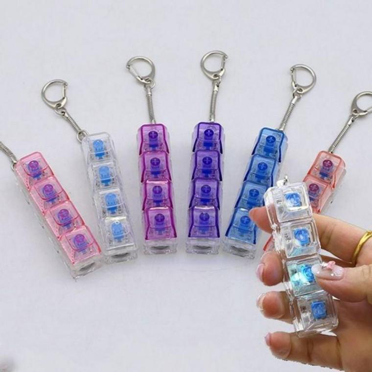 일자형 4구 LED 키캡 키링 클리커 딸깍이 키보드 키홀더 열쇠고리 가방고리 클릭커