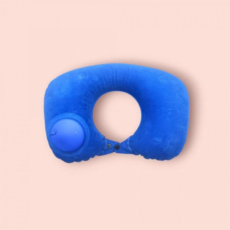 펌프내장 휴대용 목베개 쿠션 블루 공기주입 접이식 여행 목쿠션