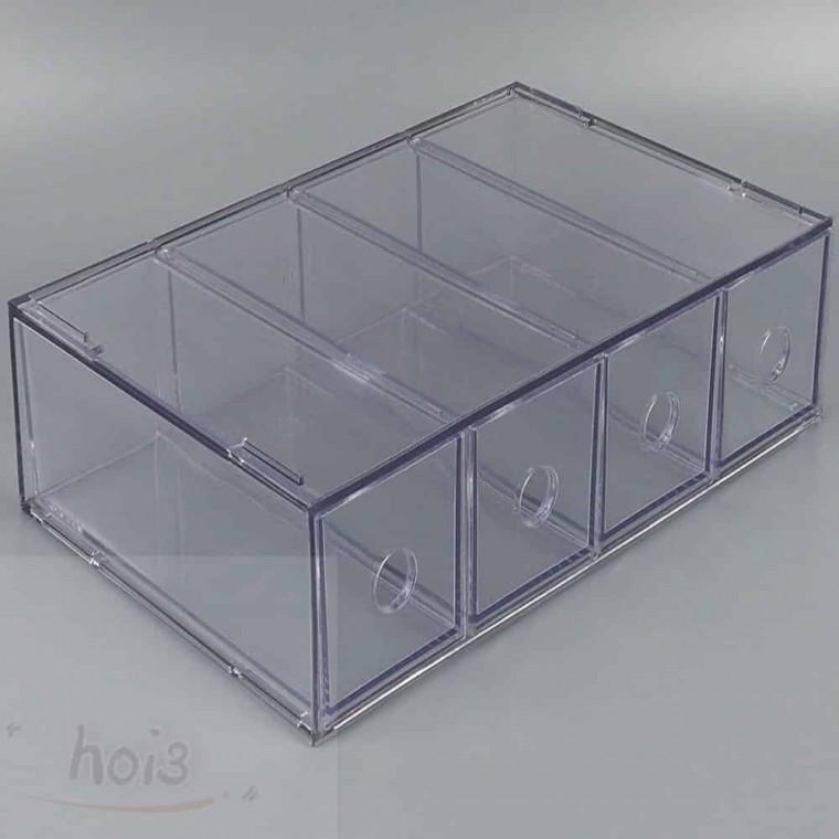호이 투명 4칸 정리함 커피트레이 티백정리함 커피캡슐보관함