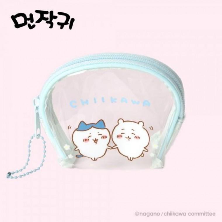 반원 먼작귀 블루 투명파우치