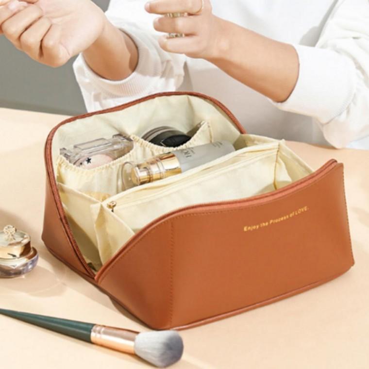 여행용 브라운 화장품 파우치 대용량 수납 메이크업