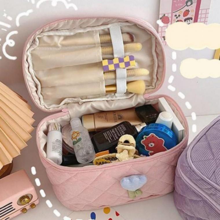 핑크 패브릭 브러쉬 가방 파우치 메이크업 화장품