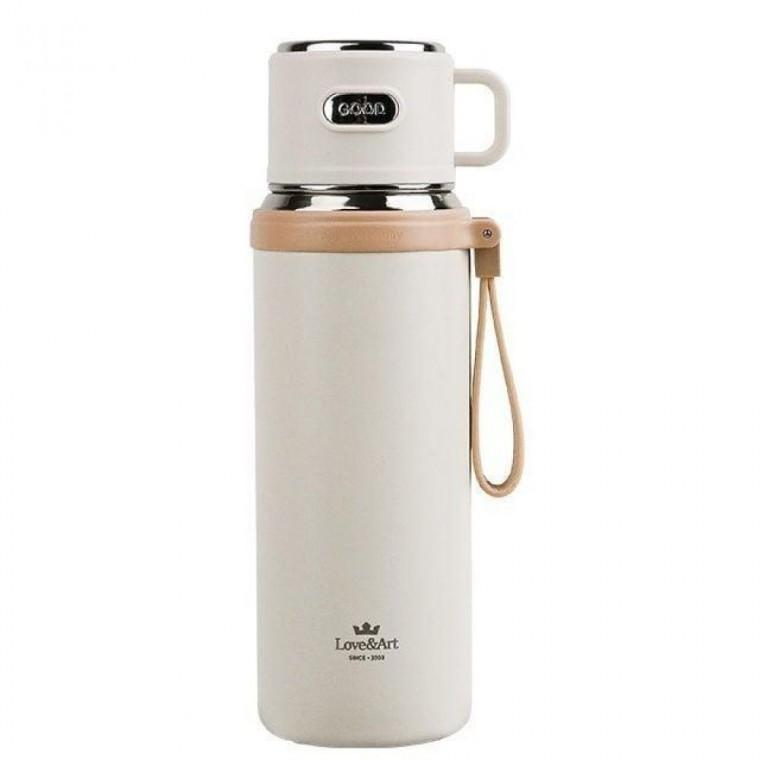스트랩형 핸들 스테304 보온 보냉병 (화이트) 680ml 텀블러 캠핑 휴대용