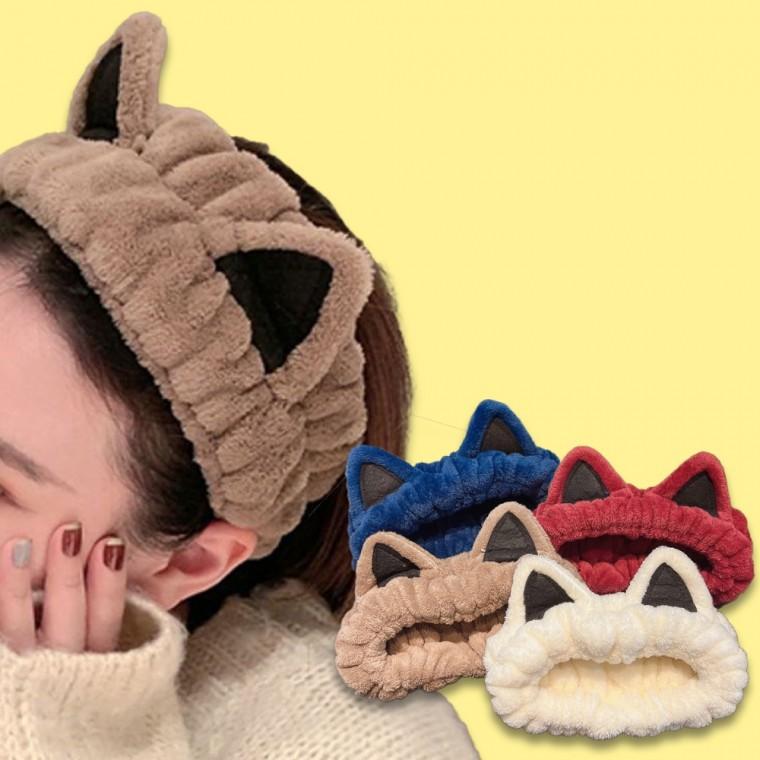 뽀글이 귀여운 헤어밴드 부드러운 고양이 헤어밴드 극세사 메이크업