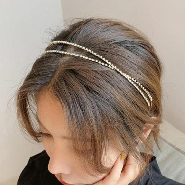 데일리 큐빅 머리띠 두줄 헤어밴드 심플 여성