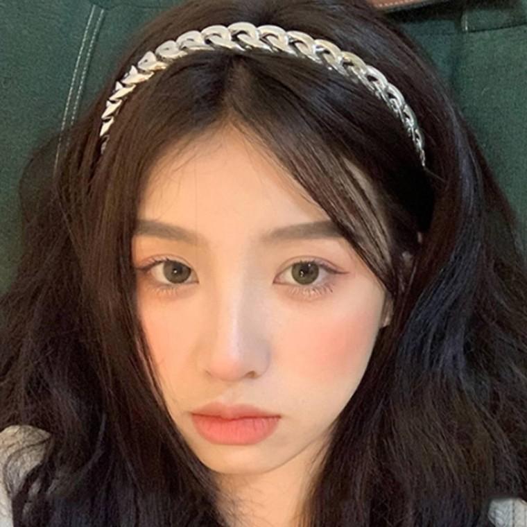 체인 머리띠 메탈 꼬임 패턴 실버 헤어밴드