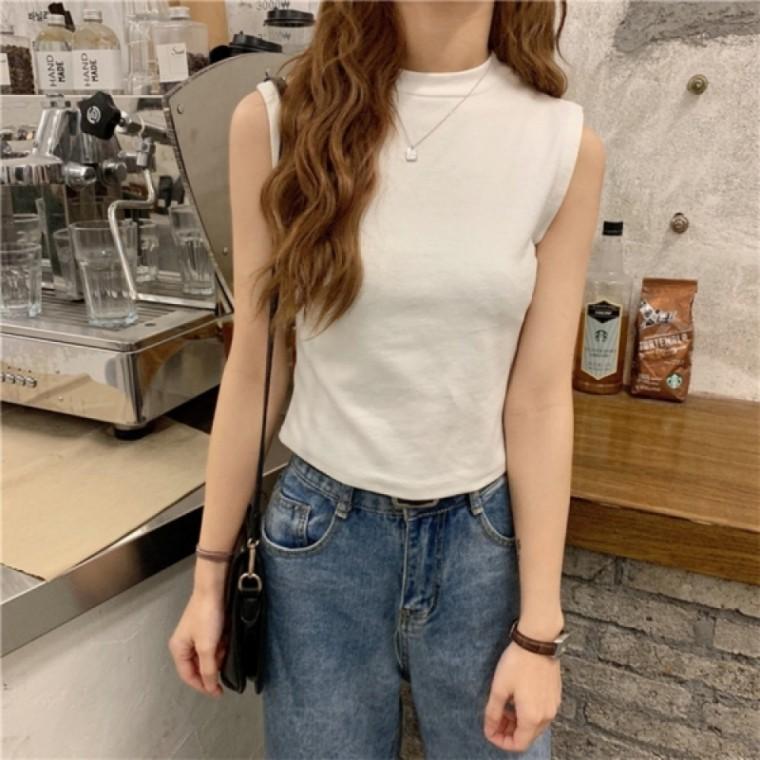 여자 여름티셔츠 민소매 날씬 기본 무지 크롭 티셔츠