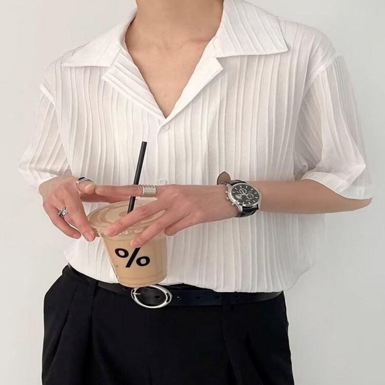 주름 오픈카라 남자 반팔셔츠 여름셔츠 시원한