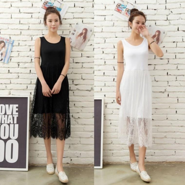 데일리 여성 민소매 원피스 레이어드 여성 레이스 원피스 드레스 여름