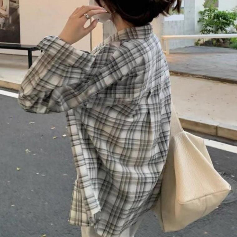 여성 체크셔츠 오버핏 긴팔 여리핏 여름 남방 박시핏