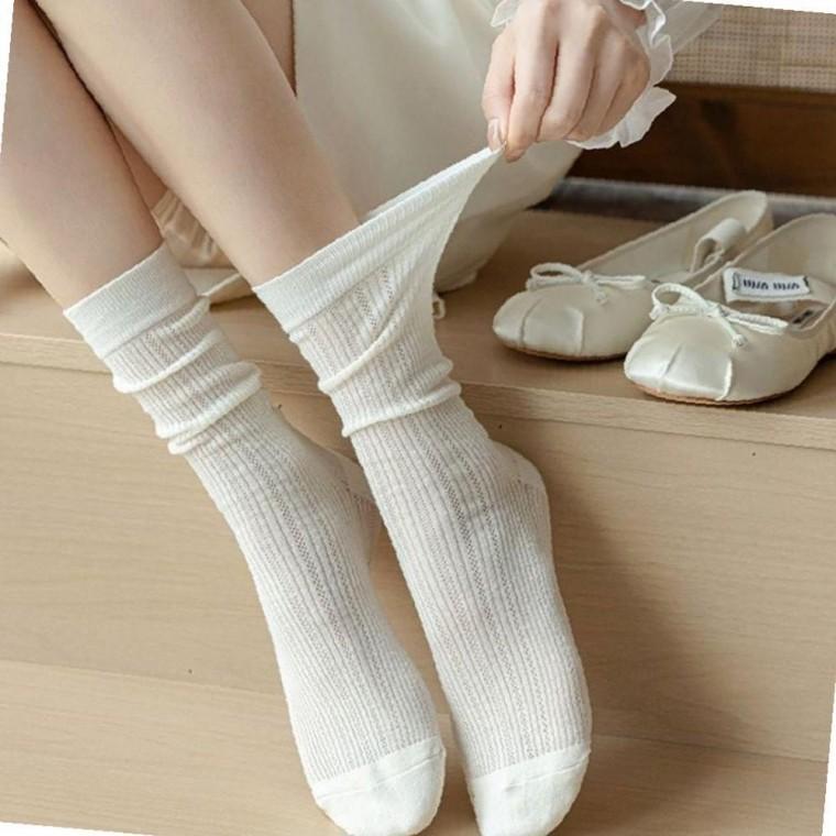 여성 시스루 골지 양말 4컬러 여름용 중목 패션 양말 비침 양말