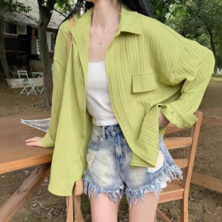 여름 여성 남방 퍼프 찰랑 링클 버티컬 블라우스 셔츠