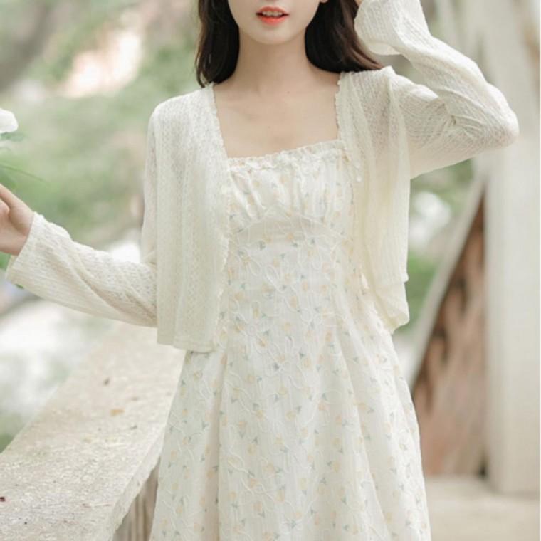 여성 얇은 여름 크롭 볼레로 가디건 그물 니트 시스루