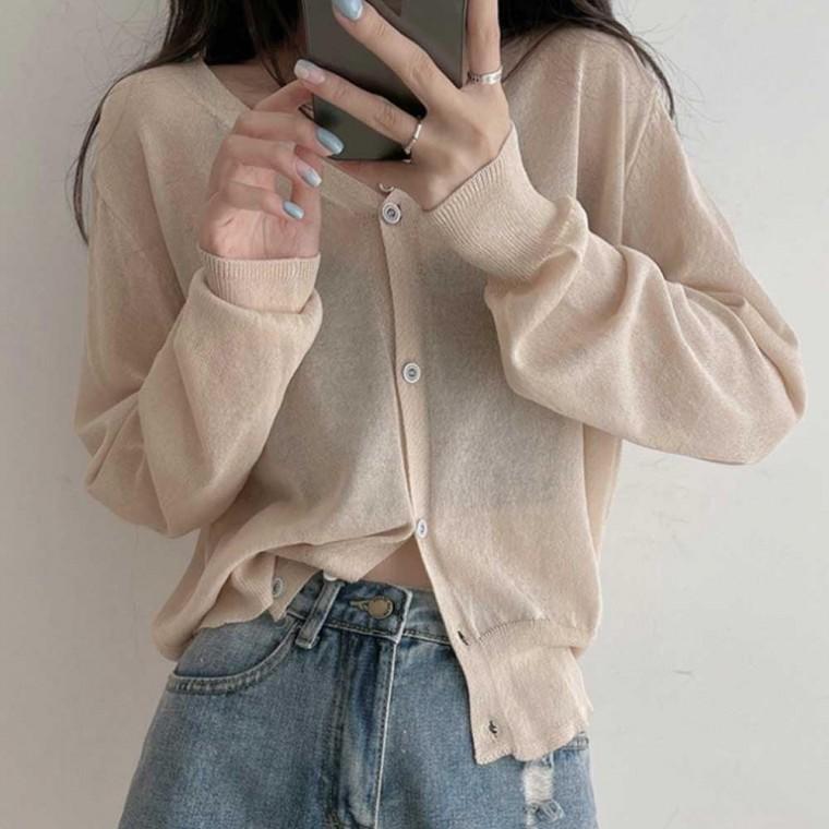 여자 여름 데이트 룩 주말 외출 브이넥 얇은 가디건