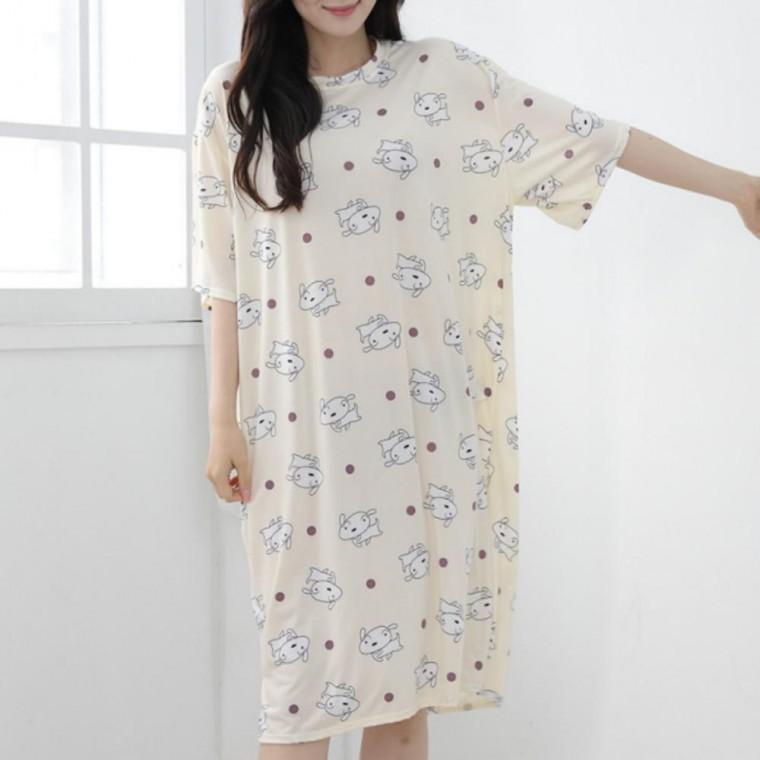 여성 여름 쿨 냉감 반팔 빅사이즈 원피스 잠옷 홈웨어