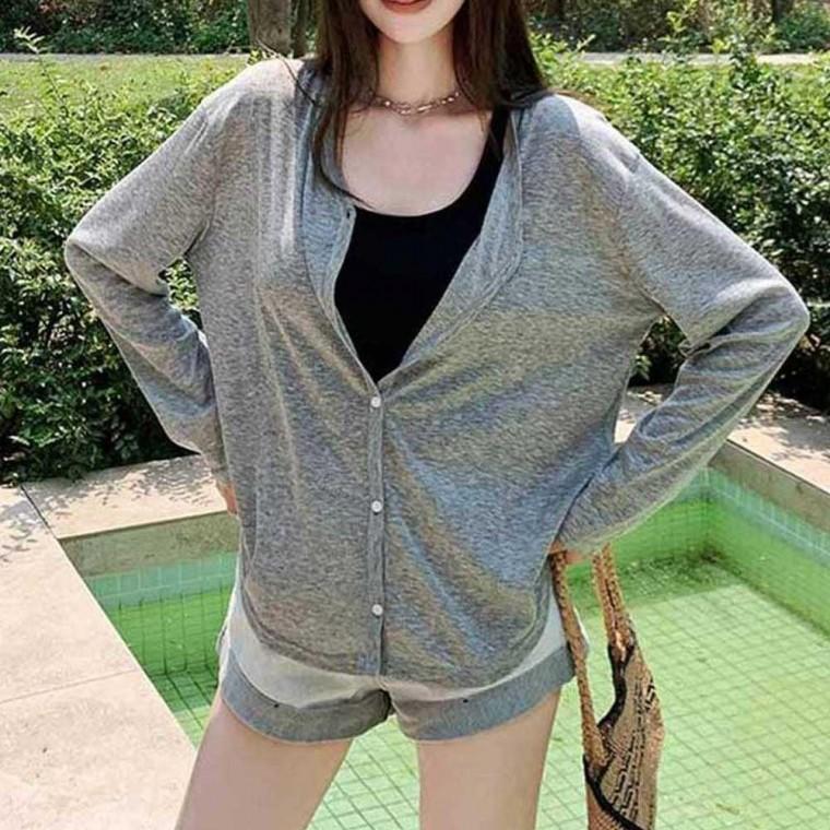 여름 데일리 살안타템 루즈핏 가디건 여성 브이넥