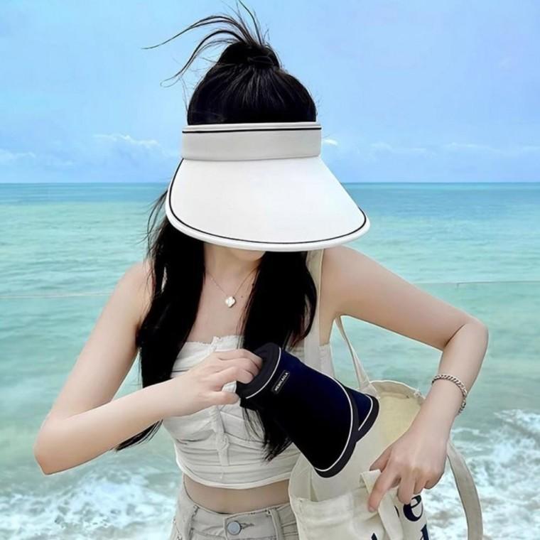 여성 여름 데일리 접이식 썬캡 돌돌이 모자 끈조절 밴딩썬캡