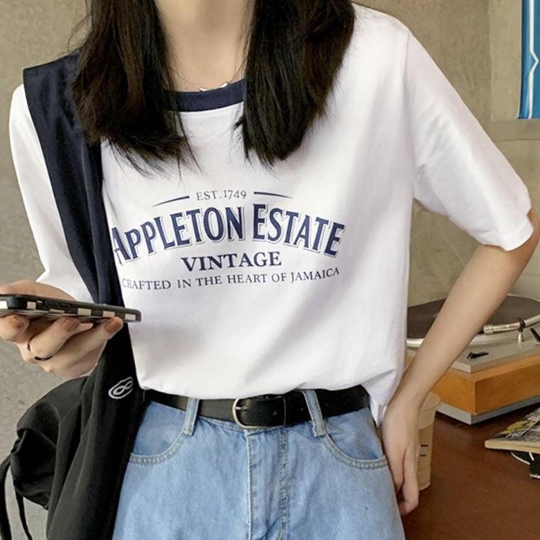 여성 세미 크롭 라운드 여름 예쁜 반팔 티 셔츠 흰색