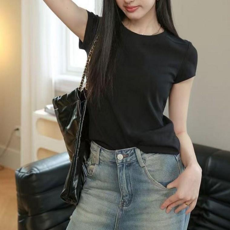 여성 3컬러 여름 기본 무지 슬림핏 반팔 티셔츠