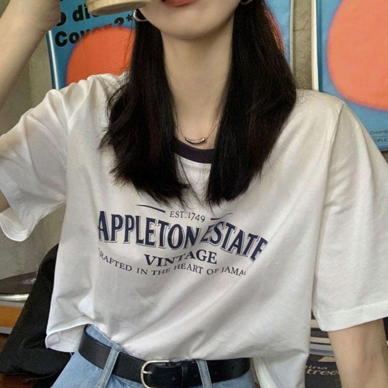 여자 레터링 세미 크롭 반팔 티셔츠 여름 캐주얼룩