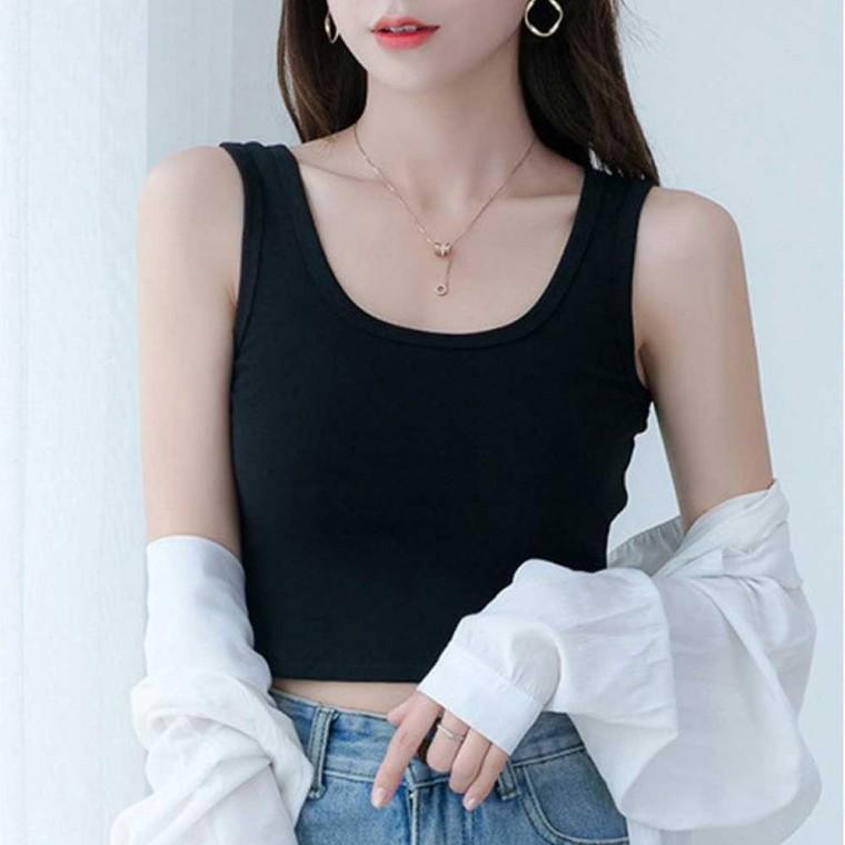 여자 여름 청바지 코디 크롭 기본 무지 나시 티셔츠