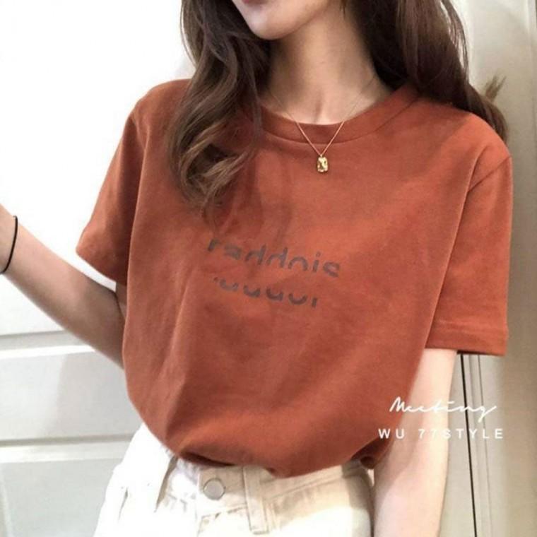 여성 여름 반팔 레터링 티셔츠 캐주얼 라운드넥 심플