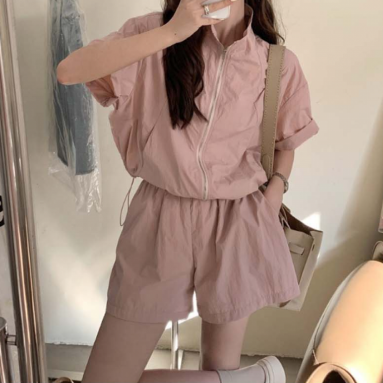여성 트레이닝복 아노락 집업셋트 여름 반팔 반바지
