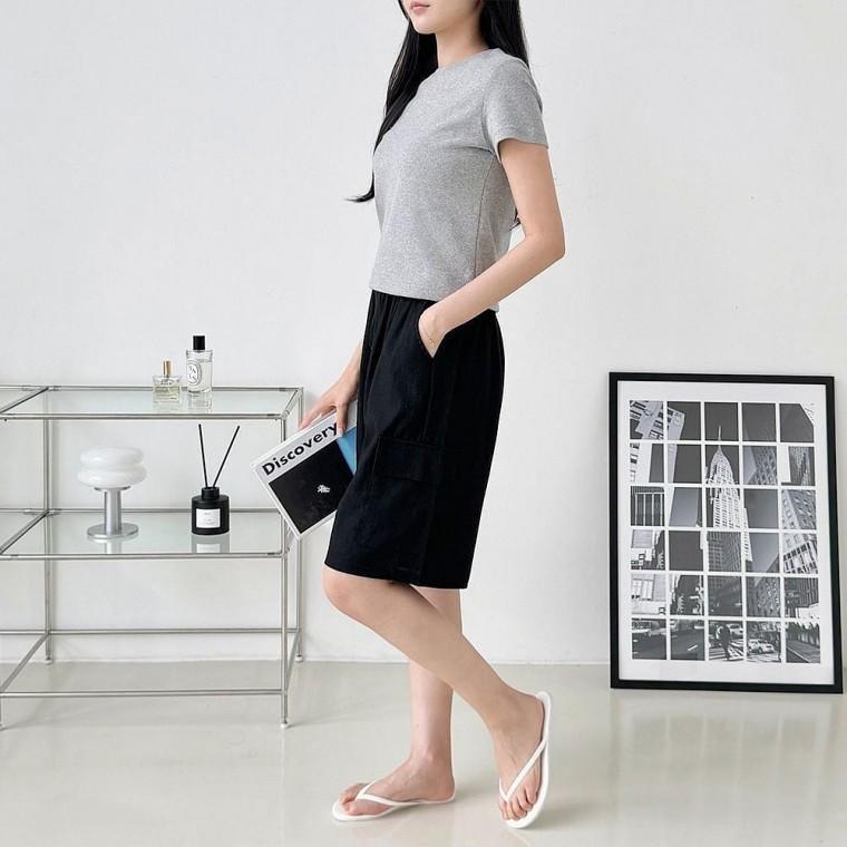 포켓 5부 반바지 숏팬츠 여성 여름 캐주얼 허리밴딩 카고
