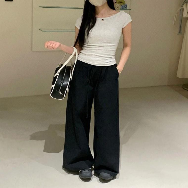 시원한 밴딩팬츠 여름 일자 여자 와이드핏 면바지 2컬