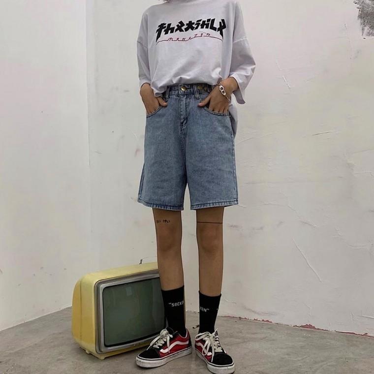 데님 청바지 허리 여성용 뒷밴딩 반바지 캐주얼 여름