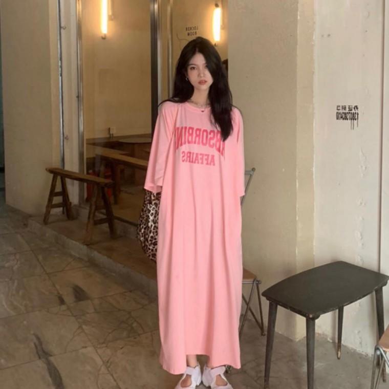 홈웨어 레터링 캐주얼 롱원피스 여성 봄여름 휴양지룩