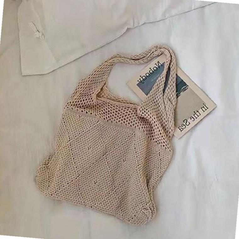 여름 그물 핸드백 베이지 니트 손가방 패션 숄더백 가방