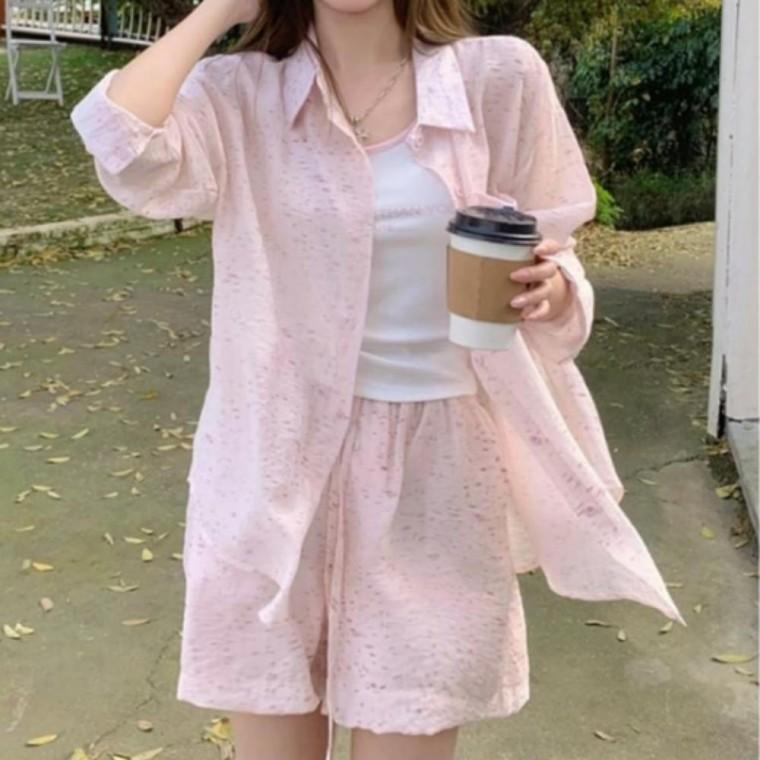 여름 쓰리피스 세트 2컬러 나시 셔츠 반바지 코디 휴양지룩 바캉스룩