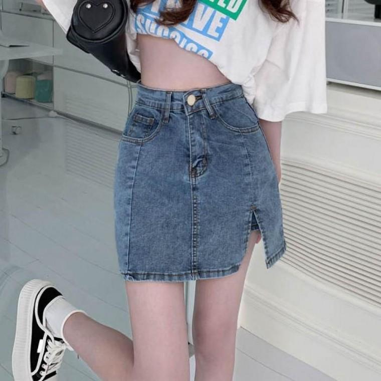 패션 치마 바지 데님 스커트 절개 스타일 여름 코디