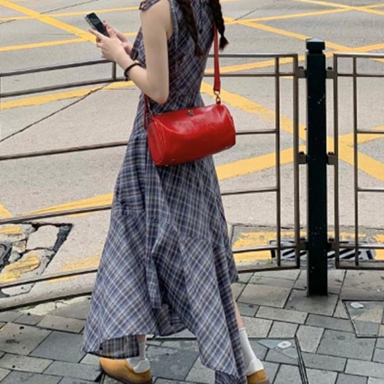 체크 드레스 여름 시원한 라인 우아한 원피스