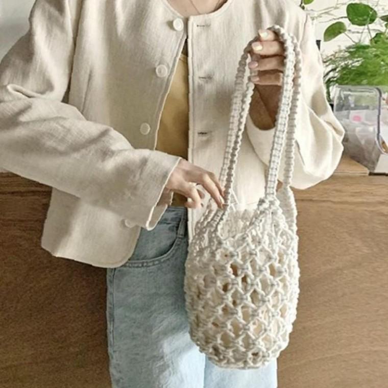 3컬러 원통형 그물백 네트백 토트 숄더백 여름 휴가 비치백